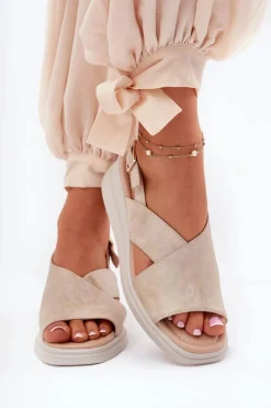 Hot Sandały Damskie Na Koturnie Z Eko Skóry Złote Quilara Damskie Sandały Na Koturnie