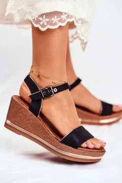 Sandały Na Koturnie>Evento Sandały Damskie Na Koturnie Czarne Monroe