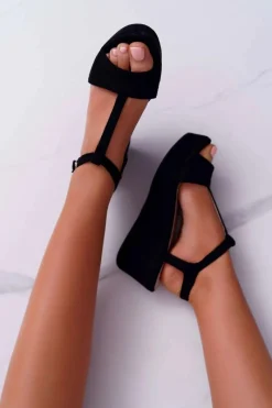 Hot Boto Sandały Damskie Na Koturnie Platformie Czarne Miravaya