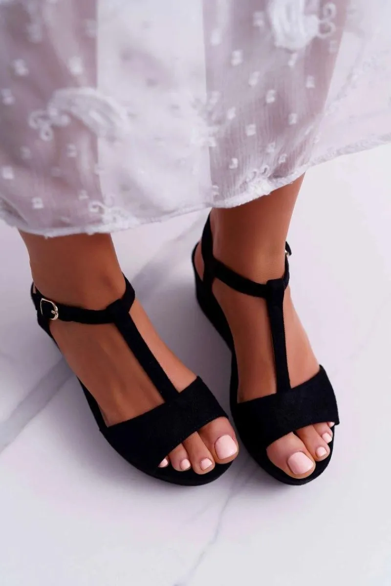 Hot Boto Sandały Damskie Na Koturnie Platformie Czarne Miravaya