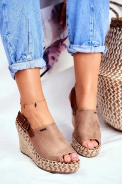 Sandały Big Star|Sandały Na Koturnie>Big Star Shoes Sandały Damskie Na Koturnie Big Star Beżowe FF274982