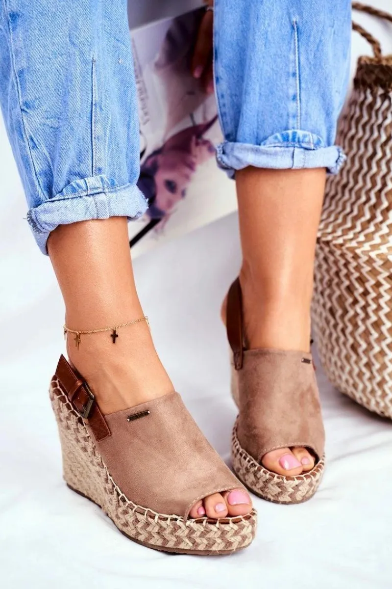 Sandały Big Star|Sandały Na Koturnie>Big Star Shoes Sandały Damskie Na Koturnie Big Star Beżowe FF274982