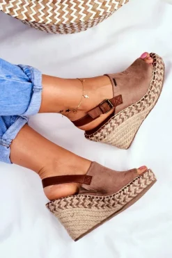 Sandały Big Star|Sandały Na Koturnie>Big Star Shoes Sandały Damskie Na Koturnie Big Star Beżowe FF274982