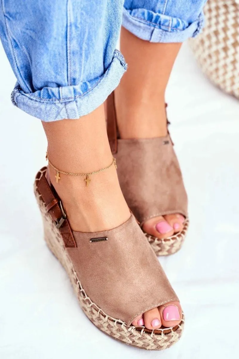 Sandały Big Star|Sandały Na Koturnie>Big Star Shoes Sandały Damskie Na Koturnie Big Star Beżowe FF274982