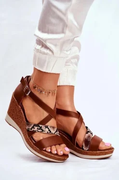 Best Buty Sergio Leone Sandały Damskie Na Koturnie Sergio Leone Brązowe SK309