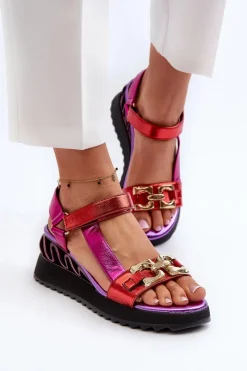 Sandały Na Koturnie|Sandały Płaskie>Damskie buty S.Barski Sandały Damskie Na Koturnie D&A CR954 Fioletowe