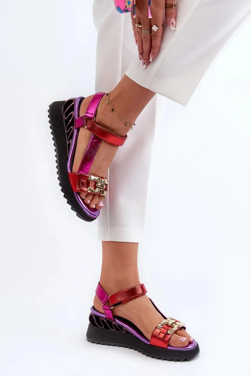 Sandały Na Koturnie|Sandały Płaskie>Damskie buty S.Barski Sandały Damskie Na Koturnie D&A CR954 Fioletowe