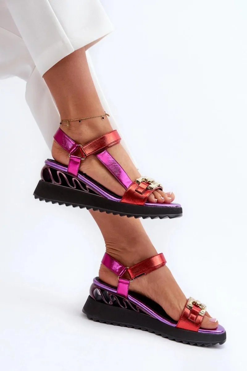 Sandały Na Koturnie|Sandały Płaskie>Damskie buty S.Barski Sandały Damskie Na Koturnie D&A CR954 Fioletowe