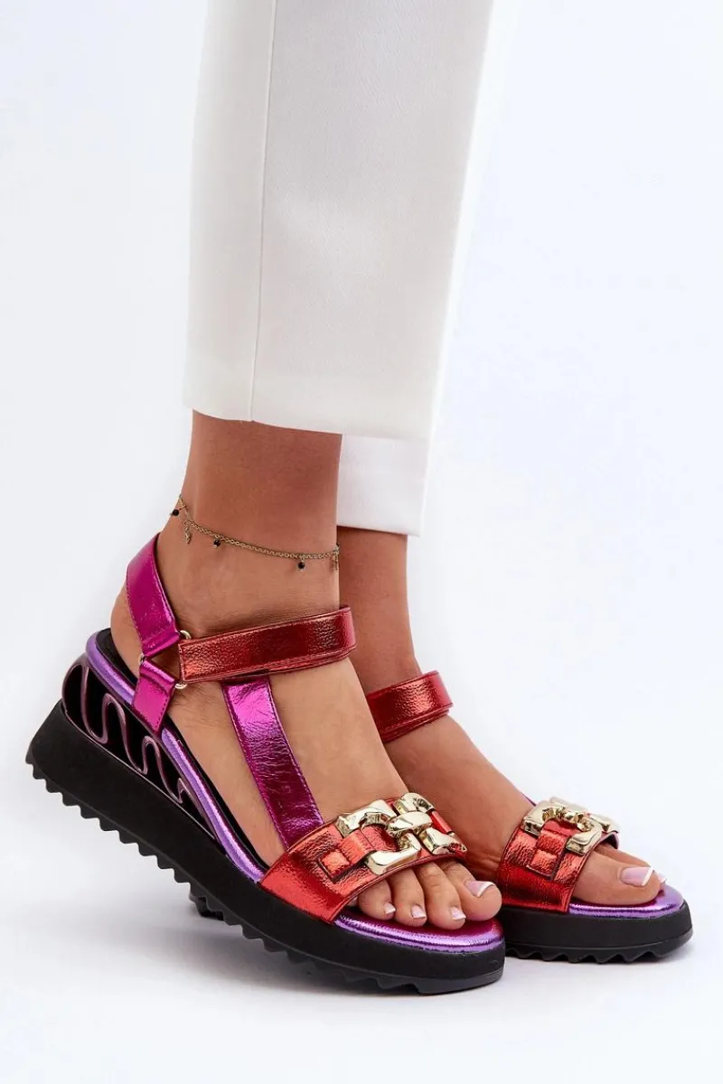 Sandały Na Koturnie|Sandały Płaskie>Damskie buty S.Barski Sandały Damskie Na Koturnie D&A CR954 Fioletowe