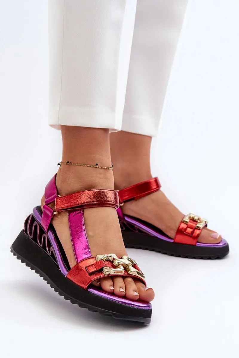 Sandały Na Koturnie|Sandały Płaskie>Damskie buty S.Barski Sandały Damskie Na Koturnie D&A CR954 Fioletowe