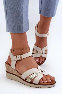 Sale Evento Sandały Damskie Na Koturnie Z Plecionką Złote Starlenna