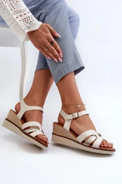 Sale Evento Sandały Damskie Na Koturnie Z Plecionką Złote Starlenna