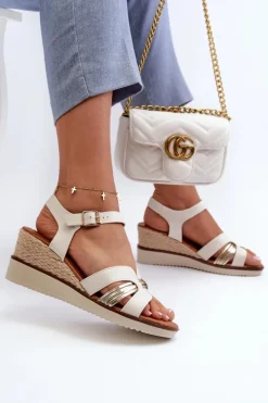 Sale Evento Sandały Damskie Na Koturnie Z Plecionką Złote Starlenna