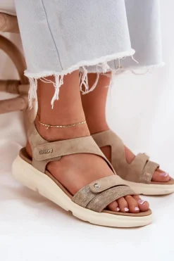 Clearance Sandały Damskie Na Koturnie Beżowe Maroriella Damskie Sandały Na Koturnie