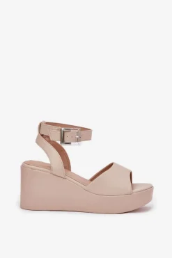 Boto Sandały Damskie Na Koturnie Beżowe Efrina