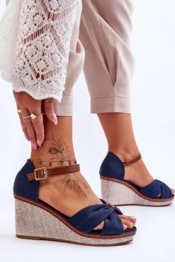 Online Boto Sandały Damskie Na Koturnie Granatowe Daphne Niebieski
