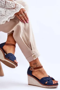 Online Boto Sandały Damskie Na Koturnie Granatowe Daphne Niebieski