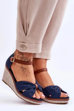 Online Boto Sandały Damskie Na Koturnie Granatowe Daphne Niebieski