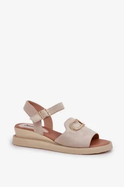 Clearance Sandały Damskie Na Koturnie Z Ozdobą Beżowe Salianes Damskie Sandały Na Koturnie