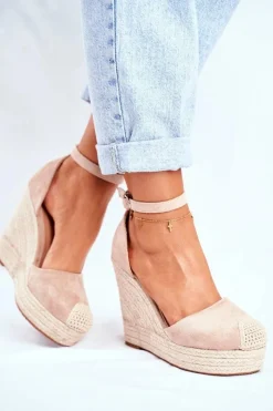 Best Sandały Damskie Na Koturnie Lniane Beżowe Avocado Damskie Sandały Na Koturnie