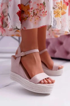 Best Boto Sandały Damskie Na Koturnie Lniane Beżowe Liviana