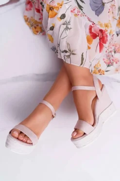 Best Boto Sandały Damskie Na Koturnie Lniane Beżowe Liviana