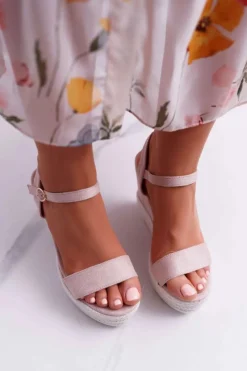 Best Boto Sandały Damskie Na Koturnie Lniane Beżowe Liviana