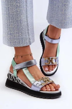 New Sandały Damskie Na Koturnie D&A CR954 Zielone Damskie Sandały Na Koturnie|Sandały Płaskie