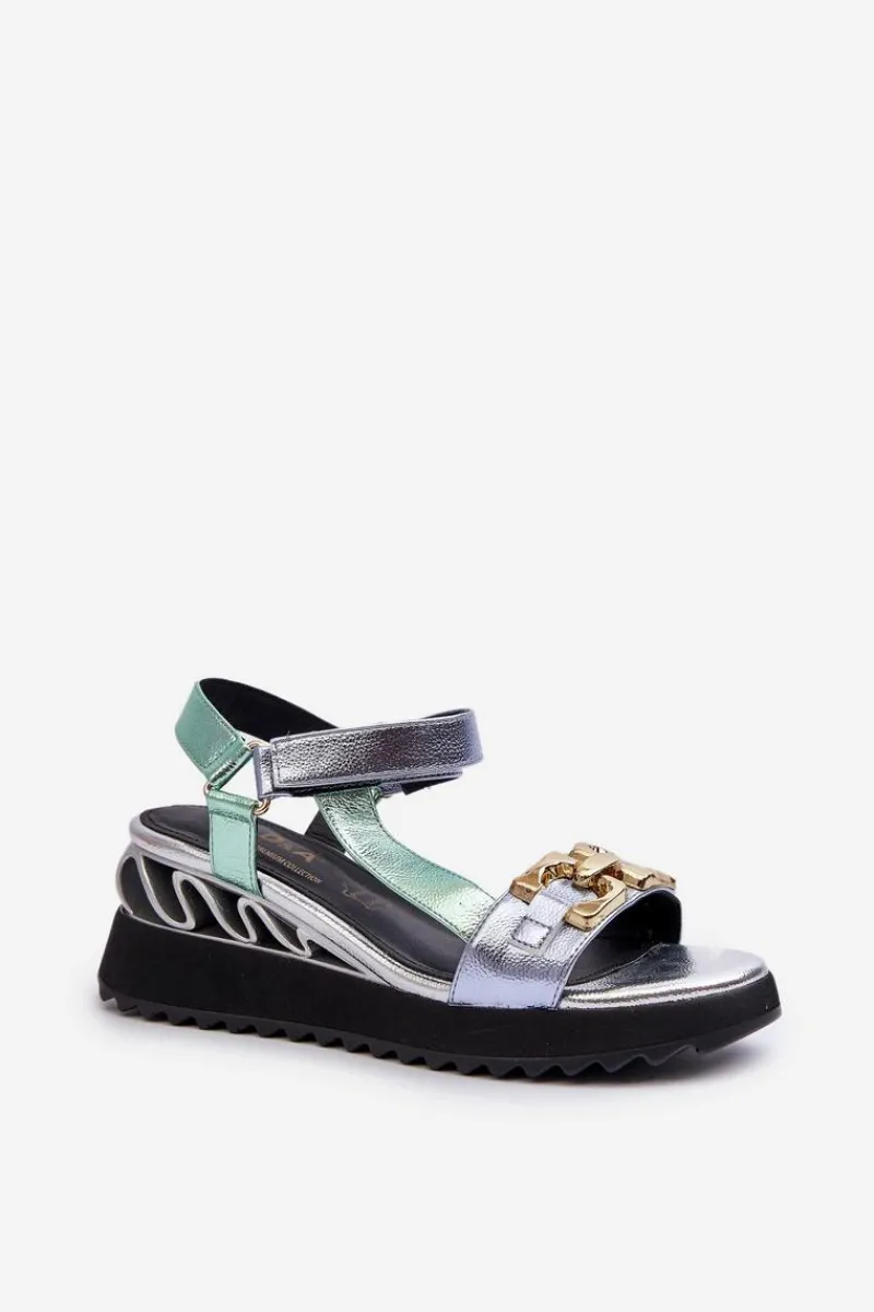 New Sandały Damskie Na Koturnie D&A CR954 Zielone Damskie Sandały Na Koturnie|Sandały Płaskie