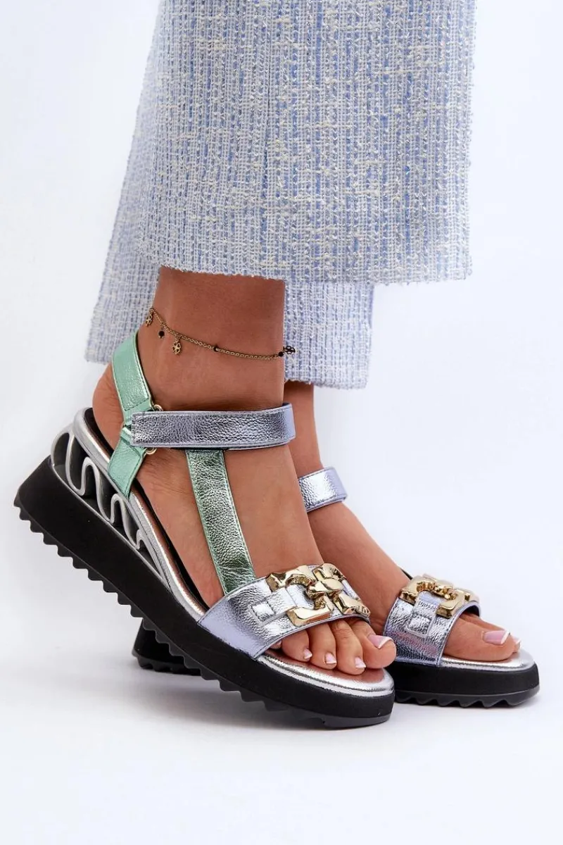 New Sandały Damskie Na Koturnie D&A CR954 Zielone Damskie Sandały Na Koturnie|Sandały Płaskie