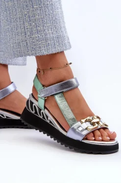 New Sandały Damskie Na Koturnie D&A CR954 Zielone Damskie Sandały Na Koturnie|Sandały Płaskie