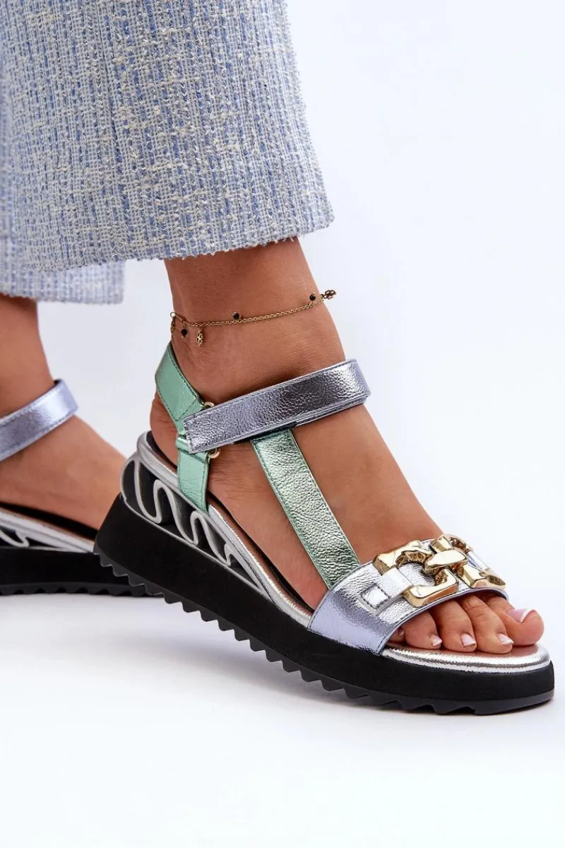 New Sandały Damskie Na Koturnie D&A CR954 Zielone Damskie Sandały Na Koturnie|Sandały Płaskie