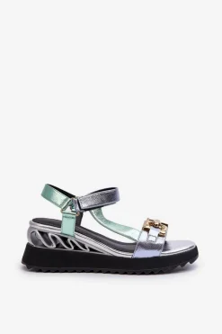 New Sandały Damskie Na Koturnie D&A CR954 Zielone Damskie Sandały Na Koturnie|Sandały Płaskie