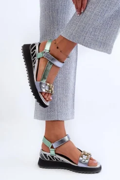 New Sandały Damskie Na Koturnie D&A CR954 Zielone Damskie Sandały Na Koturnie|Sandały Płaskie