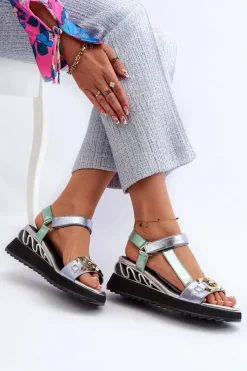 New Sandały Damskie Na Koturnie D&A CR954 Zielone Damskie Sandały Na Koturnie|Sandały Płaskie