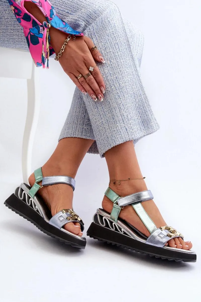 New Sandały Damskie Na Koturnie D&A CR954 Zielone Damskie Sandały Na Koturnie|Sandały Płaskie