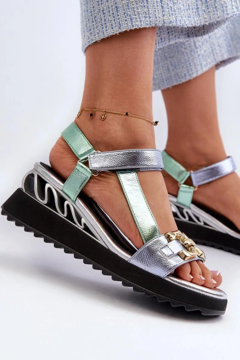 New Sandały Damskie Na Koturnie D&A CR954 Zielone Damskie Sandały Na Koturnie|Sandały Płaskie