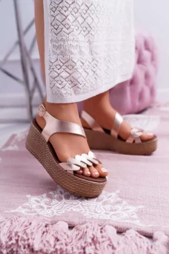 Discount Boto Sandały Damskie Na Koturnie Platformie Champagne Aranda