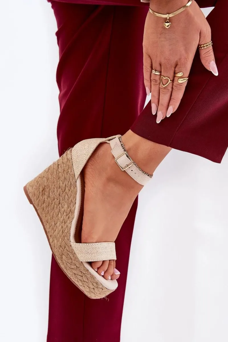 Sandały Na Koturnie>Boto Sandały Damskie Na Koturnie Z Plecionką Beżowe Adelio Beżowy