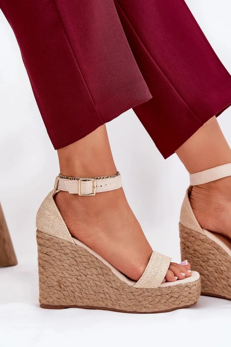 Sandały Na Koturnie>Boto Sandały Damskie Na Koturnie Z Plecionką Beżowe Adelio Beżowy