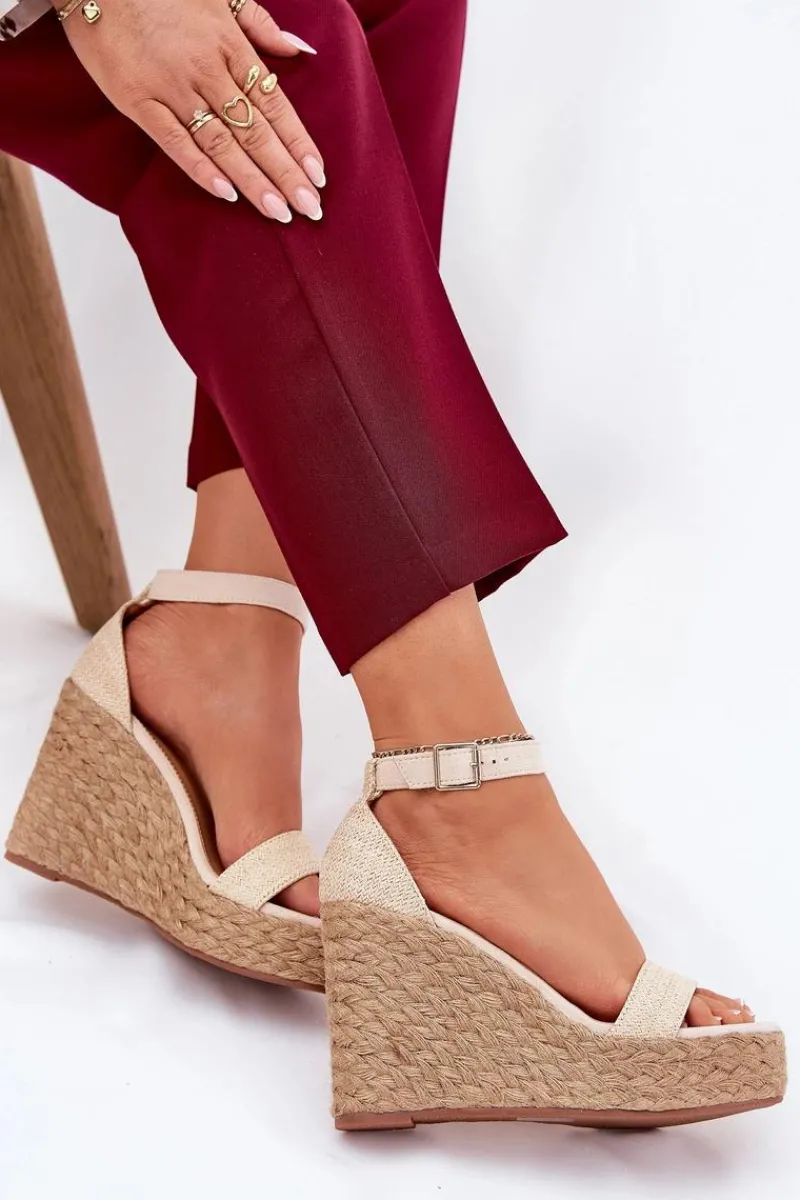 Sandały Na Koturnie>Boto Sandały Damskie Na Koturnie Z Plecionką Beżowe Adelio Beżowy