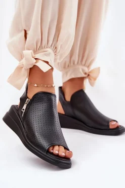 Sandały Z Cholewką|Sandały Na Koturnie>Boto Sandały Damskie Na Koturnie Czarne Mevinette Czarny