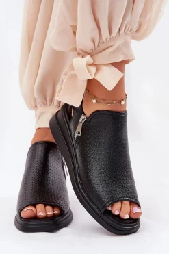 Sandały Z Cholewką|Sandały Na Koturnie>Boto Sandały Damskie Na Koturnie Czarne Mevinette Czarny