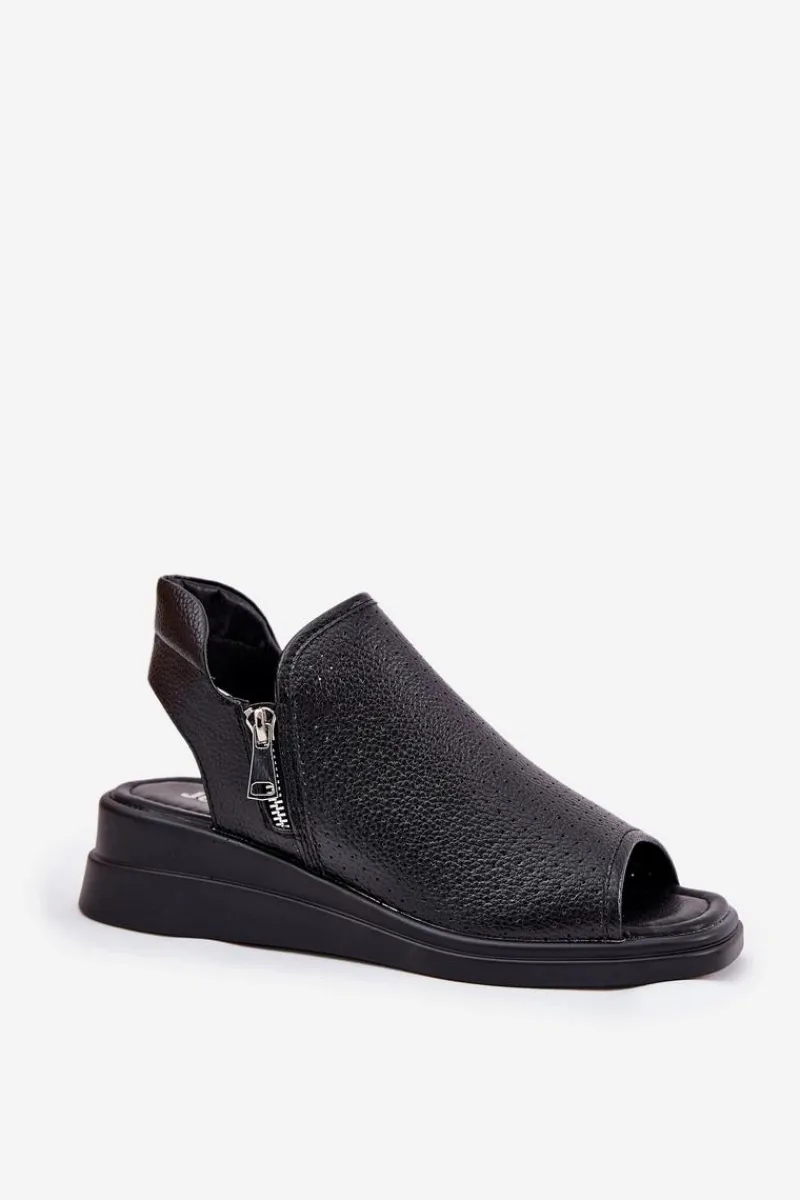 Sandały Z Cholewką|Sandały Na Koturnie>Boto Sandały Damskie Na Koturnie Czarne Mevinette Czarny