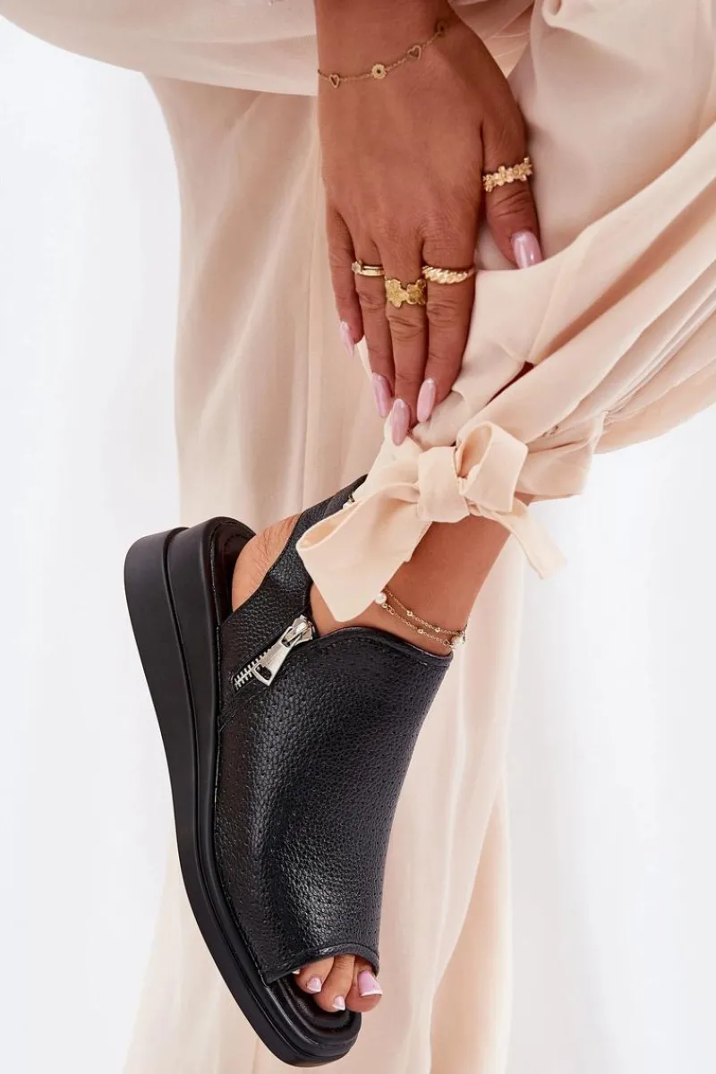 Sandały Z Cholewką|Sandały Na Koturnie>Boto Sandały Damskie Na Koturnie Czarne Mevinette Czarny