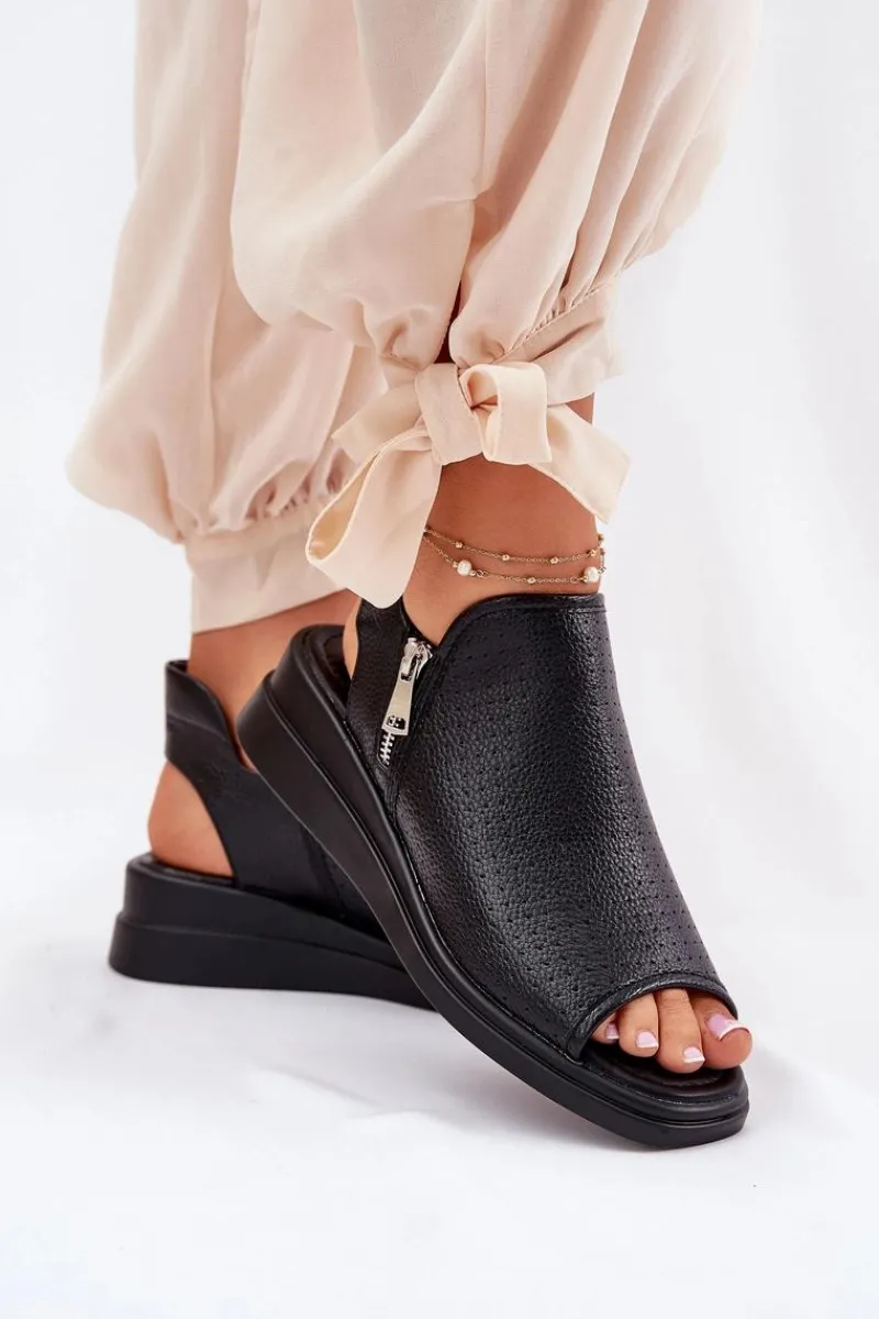 Sandały Z Cholewką|Sandały Na Koturnie>Boto Sandały Damskie Na Koturnie Czarne Mevinette Czarny