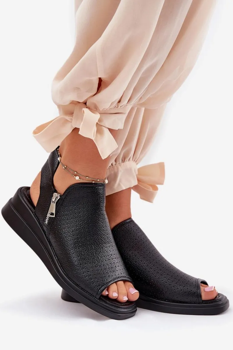 Sandały Z Cholewką|Sandały Na Koturnie>Boto Sandały Damskie Na Koturnie Czarne Mevinette Czarny