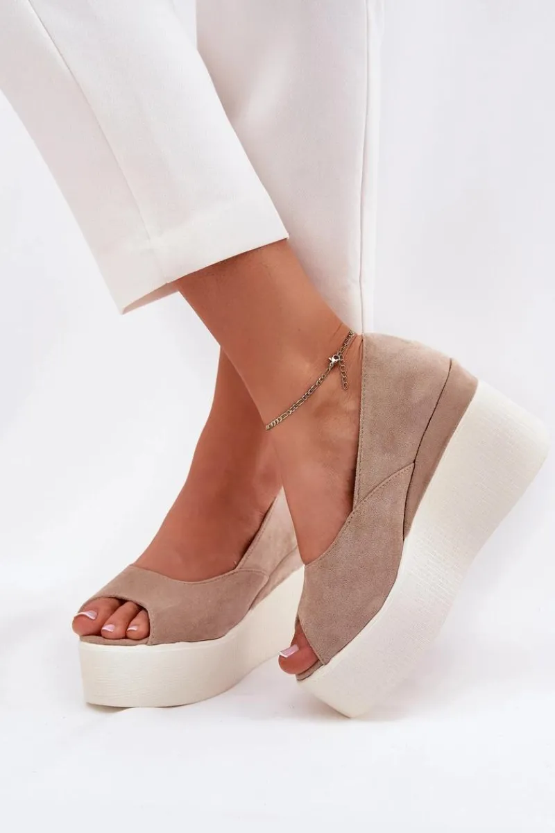 Sandały Damskie Na Koturnie I Platformie Beżowe Felyra Damskie Sandały Na Koturnie