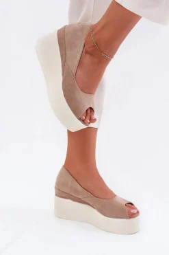 Sandały Damskie Na Koturnie I Platformie Beżowe Felyra Damskie Sandały Na Koturnie