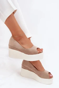 Sandały Damskie Na Koturnie I Platformie Beżowe Felyra Damskie Sandały Na Koturnie